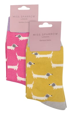 Miss Sparrow - 2er-Pack Socken für Mädchen aus Bambus mit Tiermuster - Wursthunde