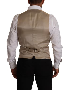 Dolce & Gabbana Herren Beige Baumwoll-Seiden Slim-Fit Weste