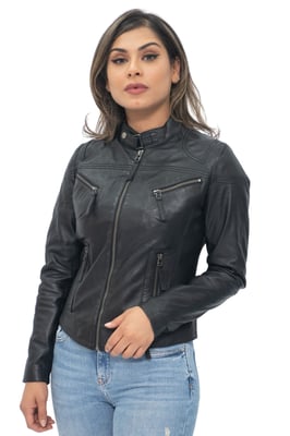 Lässige Slim-Fit-Bikerjacke aus Leder für Damen – Tulsa