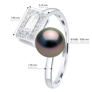 Ring verstellbarer Zirkonia – echte Tahiti-Zuchtperle rund 8–9 mm