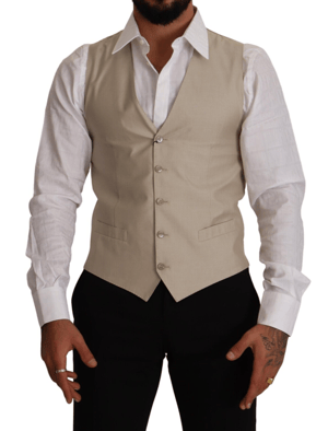 Dolce & Gabbana Herren Beige Baumwoll-Seiden Slim-Fit Weste