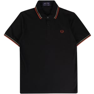 Grünes und braunes schwarzes Poloshirt mit Doppelstreifen von Fred Perry