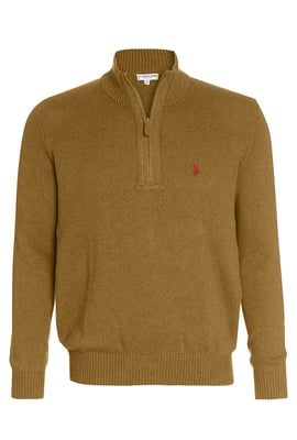 U.S. POLO ASSN. Herren Zip Troyer – Pullover mit Stehkragen – Eleganter Langarm Strickpullover in Beige