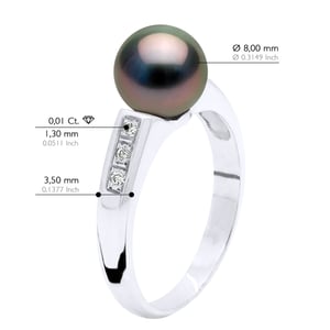 Ringschmuck Diamant 0,06 cts – Weißgold – echte Tahiti-Zuchtperle rund 8–9 mm