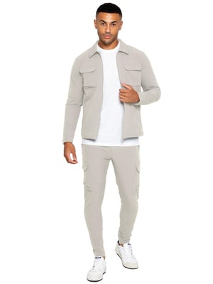Enzo | Herren Cargo Shacket Trainingsanzug Set - Stein