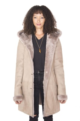 Damen-Parka-Mantel aus Wildleder und Merino-Schaffell-Tripoli