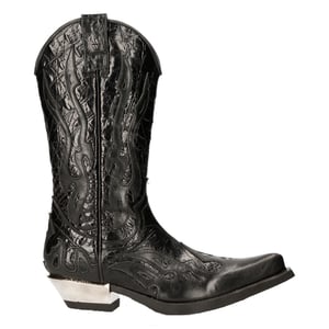 New Rock Flame Biker-Cowboystiefel aus schwarzem Leder mit Akzent – ​​M-7921-S1