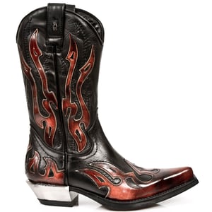 New Rock Flame Akzentuierte schwarz/rote mittelhohe Cowboystiefel-7921-S2