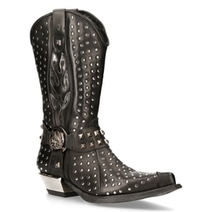 New Rock Cowboystiefel aus schwarzem Leder mit Nieten – M-7928-S1