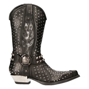 New Rock Cowboystiefel aus schwarzem Leder mit Nieten – M-7928-S1
