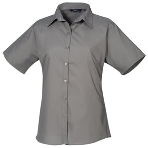 Premier Damen Kurzarm Popeline Bluse / Arbeitshemd (Dunkelgrau)