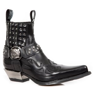 New Rock Western-Bikerstiefel aus schwarzem Leder mit Nieten-7950-S1