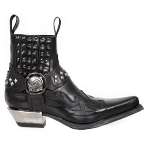 New Rock Western-Bikerstiefel aus schwarzem Leder mit Nieten-7950-S1