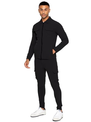 Enzo | Herren Cargo Shacket Trainingsanzug Set - Schwarz