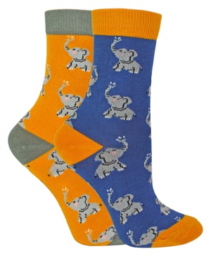 Mr Heron - 2 Paar Socken aus Bambus mit Tiermuster - Elefanten