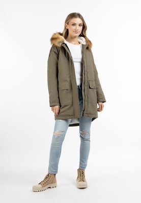 Dreimaster Winterparka Damen Oliv Weiss