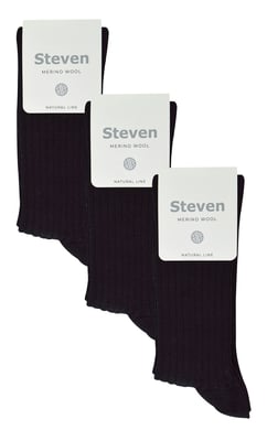 3 Paar Damen Original Merinowollsocken | Steven | Atmungsaktive dicke warme Stiefelsocken - Schwarz