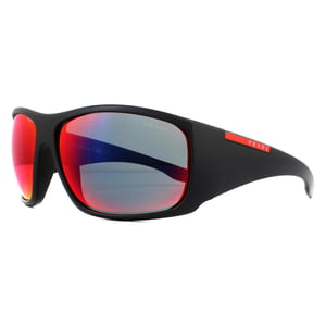 Prada Sport Wrap Herren Sonnenbrille Schwarz Dunkelgraublau Rot Spiegel