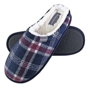 Dunlop - Mens Warm Plüsch Fleece gefüttert Schlupf auf Pantoffel kariert Hausschuhe