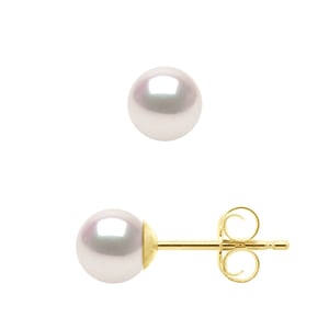 Ohrringe aus Gelbgold 750 und echten japanischen zertifizierten Akoya-Zuchtperlen, rund, 5–6 mm