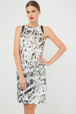 Bedrucktes ärmelloses Kleid mit kontrastierendem Detail