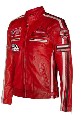 Leder-Racing-Biker-Motorradjacke mit Reißverschluss