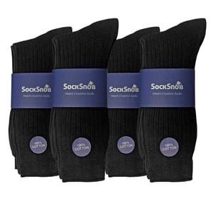 12 Paar Multipack Herren 100% Baumwolle Socken | Socken Snob | Gerippte Kleid Socken - Schwarz