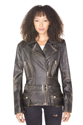 Lange Damen-Bikerjacke aus Leder – Quito