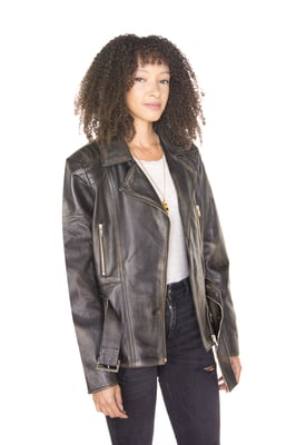 Lange Damen-Bikerjacke aus Leder – Quito