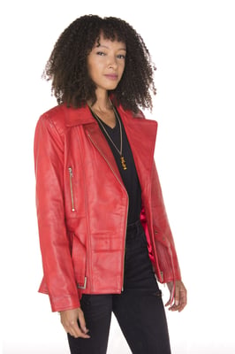 Lange Damen-Bikerjacke aus Leder – Quito