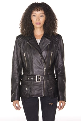 Lange Damen-Bikerjacke aus Leder – Quito