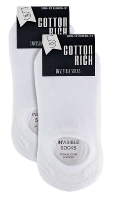 10 Paar Multipack Kids Invisible Socks | Sock Snob | Atmungsaktive weiße No Show Socken für Mädchen & Jungen - Weiß
