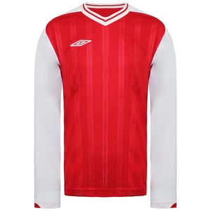 Umbro Long Sleeve V-Ausschnitt Rot/Weiß Kinder Fußball Veloce Top 637679 A54