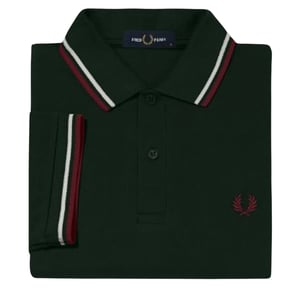 Fred Perry Rot/Weißes dunkelgrünes Poloshirt mit zwei Spitzen