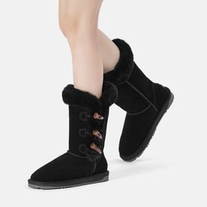 EVER AU Damenstiefel mit Hornknöpfen - Ashy