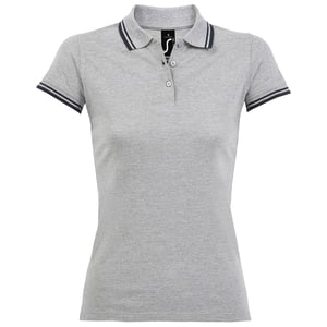 SOLS Damen/Damen Pasadena Tipped Kurzarm-Pique-Poloshirt (Heather Grey/Navy)