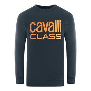 Cavalli Class Fettes Markenlogo Navy Blau Sweatshirt