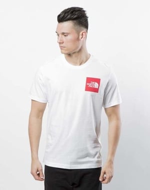 The North Face Herren Feines Kurzarm-T-Shirt Weiß/Rot