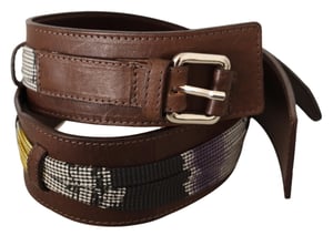 Costume National Damen Brauner Leder Gürtel mit Silberner Schnalle