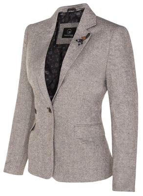 Hellgrauer Tweed-Blazer im Fischgrätmuster der 1920er-Jahre für Damen