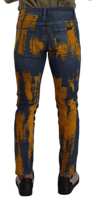 Dolce & Gabbana Blau Gelbe Färbung Baumwoll Slim Fit Herren Denim Jeans