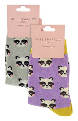 Miss Sparrow - 2er-Pack Socken für Mädchen mit Bambus-Muster - Panda