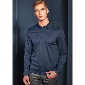 Premier Mens Langarm Coolchecker Pique Polo Shirt (Marine)