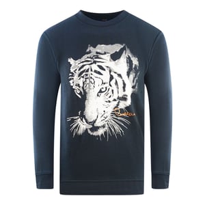 Cavalli Class Tiger-Silhouette-Logo Sweatshirt in Marineblau