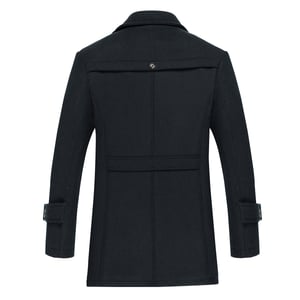 Herren Winter Verdickter Einfarbiger Revers Lässiger Wollmantel mit Gestreiftem Kragen Kamel Blau