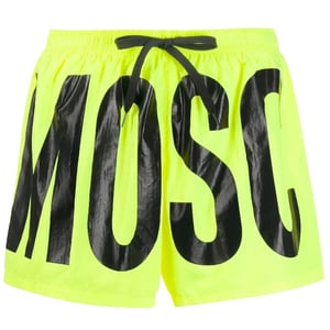 Moschino Brand Print Logo Highlighter Gelbe kurze Badeshorts