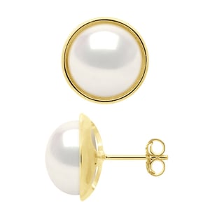 Ohrringe - Umgebung Sleek - Prestige - Gelbgold - Echte Süßwasser-Zuchtperlen Knopf 10-11 mm