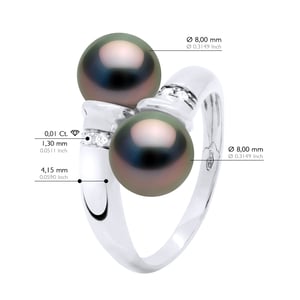 Ring You & Me, Diamanten 0,06 ct, 2 echte Tahiti-Zuchtperlen rund 8–9 mm – Weißgold