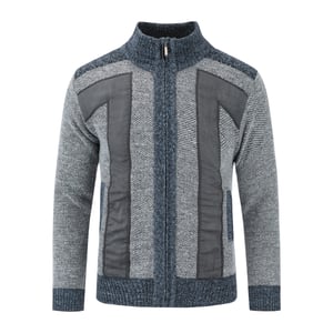 Herren Strickjacke mit Reißverschluss Stehkragen Cardigan Grobstrick Gefüttert Pullover für den Winter Hellgrau