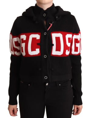 GCDS Damen Schwarze Cashmere Kapuzen-Button-Down-Logo-Strickjacke